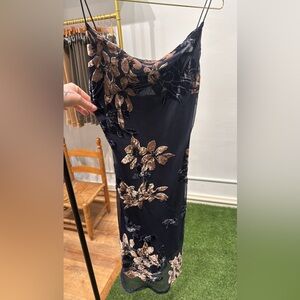 Elegant Blue and Gold Floral Mini Dress